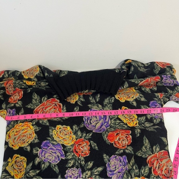 VINTAGE MADE IN ITALY KNIT WOOL MULTICOLOUR FLORAL MIDI DRESS - Picture 10 of 11